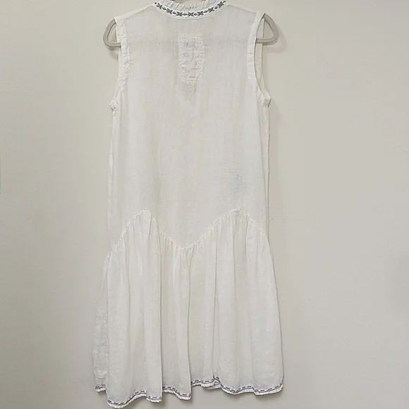 Jonny Was Pete & Greta White 100% Linen Chunky Tassel Boho Drop Waist Dress XS - Picture 10 of 16